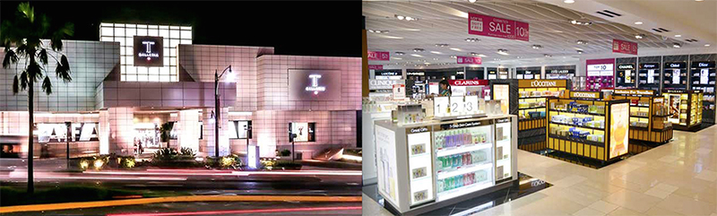 The downtown DFS T Galleria (left) and Lotte Duty Free's airport operation (right)