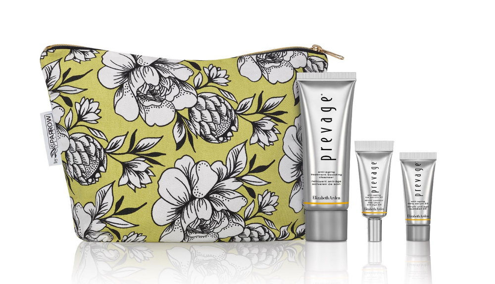 2 – TRBusiness Gift-with-purchase bags from Elizabeth Arden, produced through its collaboration with Sparrow Society, featuring floral print and luxury skincare bottles. – TRBusiness