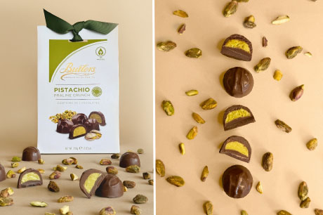 Butlers In an exciting worldwide exclusive with Dubai Duty Free, Butlers Chocolates introduces its exquisite new limited edition Pistachio Praline Crunch Pouch