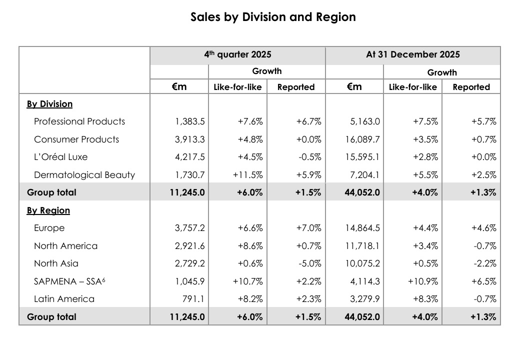 loreal FY25 by region and category – TRBusiness L’Oréal