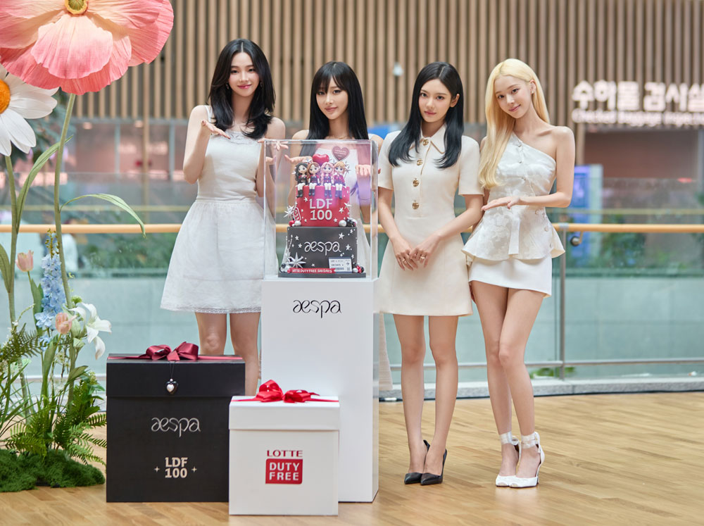 Lotte Duty Free global brand ambassadors Aespa, from left to right: Karina, Giselle, Ningning and Winter.
