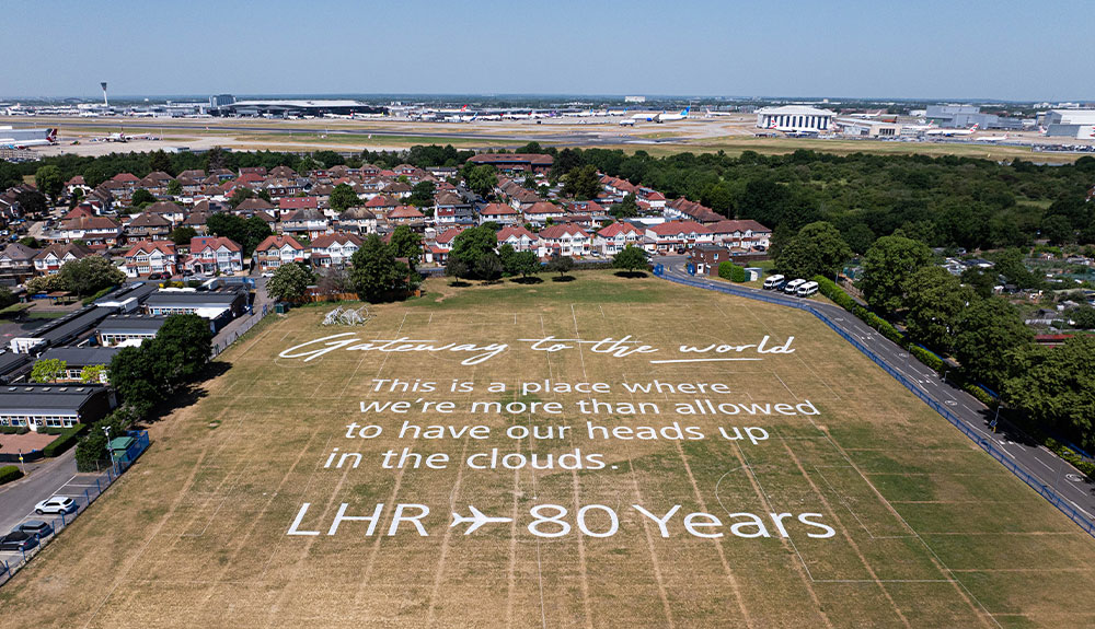 Poet David Larbi’s lyrical tribute to Heathrow, for its 80th anniversary, is visible only to passengers flying in and out of the hub.