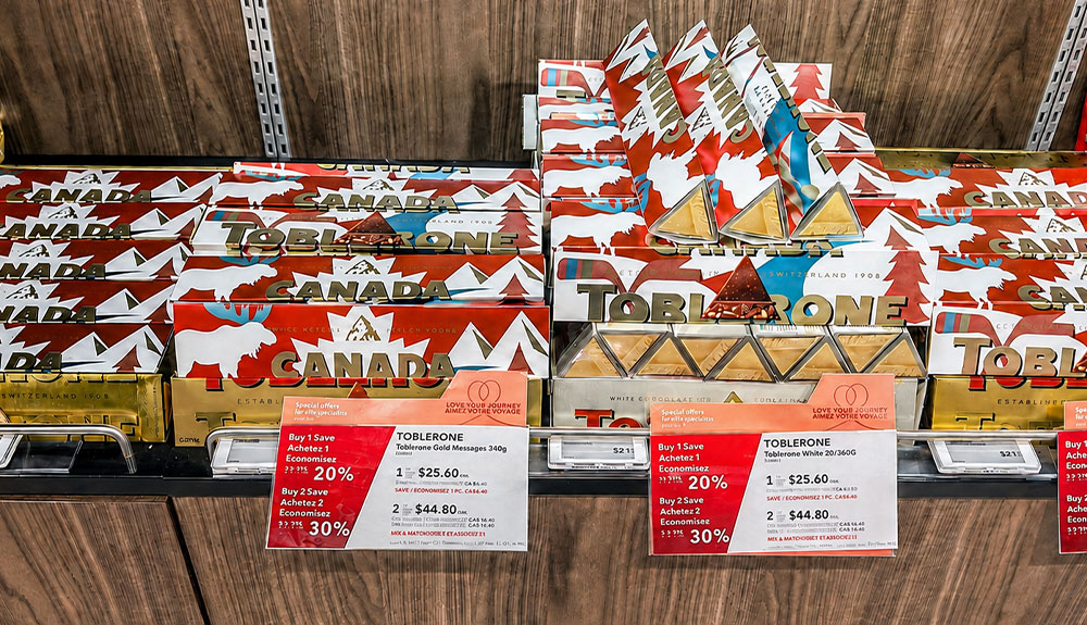 Mondelēz-WTR-expands-in-the-Americas2 – TRBusiness Toblerone with special sleeves on display in Vancouver.