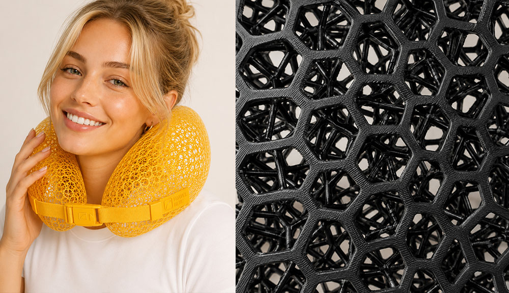 Travel-Blue-Airflow-pillow3 – TRBusiness The 3D-printed structure of Airflow creates a breathable, lightweight, super-comfortable pillow.